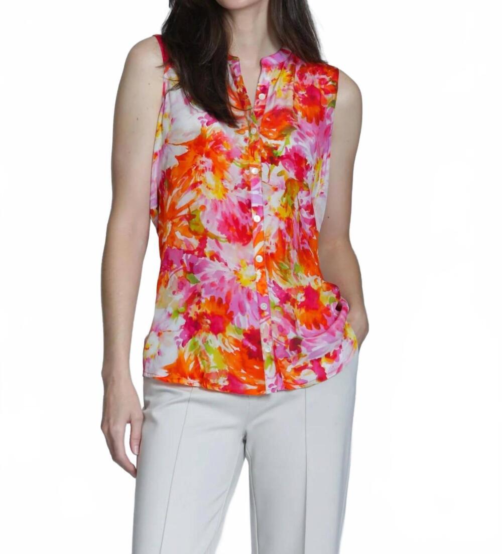 NEW APNY women's sleeveless button front shirt in floral